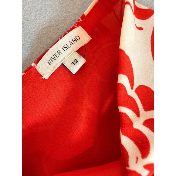River Island Women Red White Floral Patchwork Maxi Dress Slit UK 12 US 8 No Belt - Picture 6 of 8